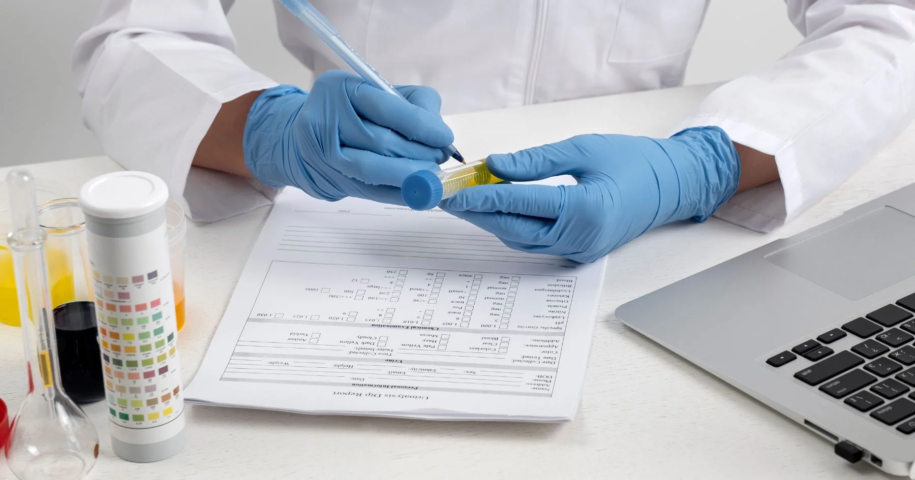 Lab technician analyzing sample with test kit