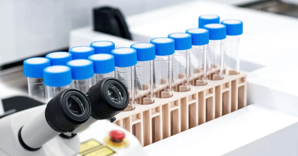 Laboratory test tubes prepared for diagnostic analysis